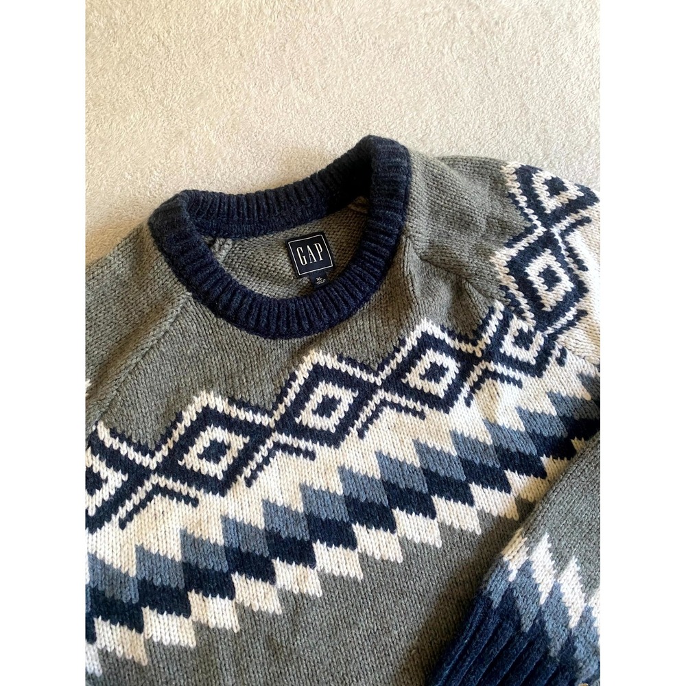 Gap Sweater Mens XL Multicolor Acrylic Fair Isle Knit Crew Neck‎ Raglan Sleeve
